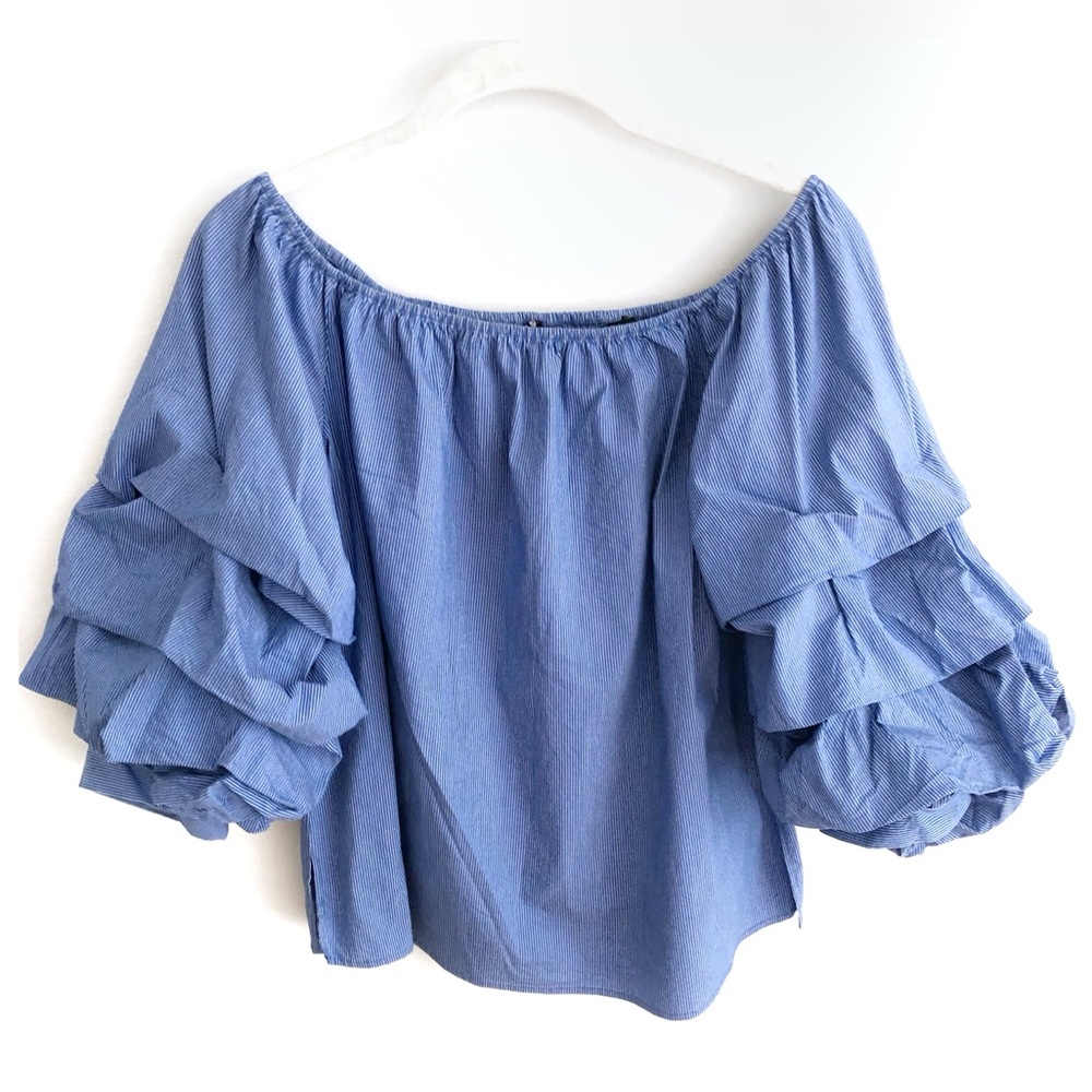 Zara Off the Shoulder Puff Sleeve Poplin Shirt | S
